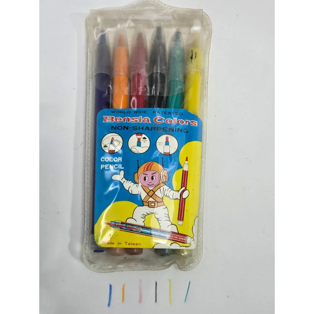 Vintage Bensia Colors Non-Sharpening Color Pencil Set 6 Pack Space Pouch Taiwan